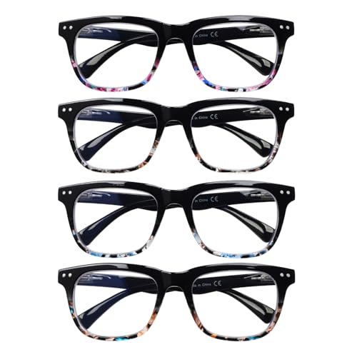4 Pack Reading Glasses for Women Men Blue Light Blocking Readers,Computer Eye Glasses with Spring Hinge